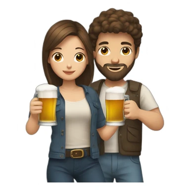 young girl with short brown hair in a relationship with a young man with a beard drinking beers sticker
