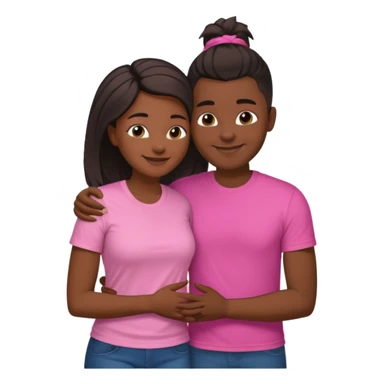 Black lesbian couple with one dark skin masculine with short hair low cut fade with a t shirt and one feminine with very long hair in a pink blouse hugging  sticker