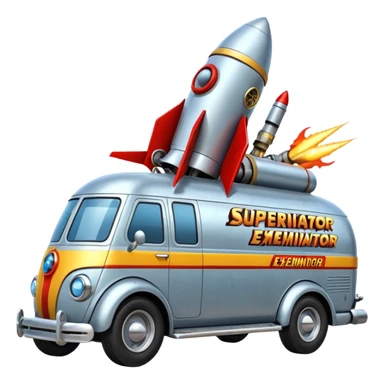 Heroic SuperBug hot rod Ron’s exterminator superminator antique rocket-powered tall robot transit van (motto: bug out rocket Bombing creepy bugs is fun) sticker