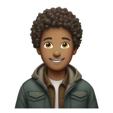 Curly haired boys smiling outdoors in jackets sticker