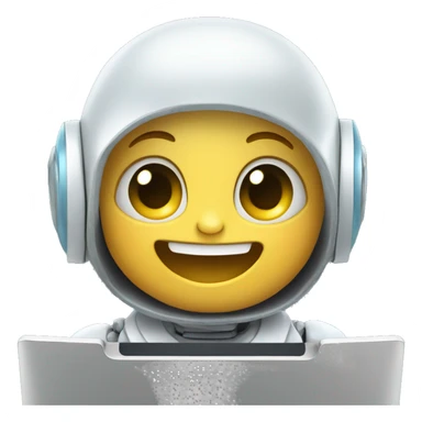 Happy baby robot coding on computer sticker