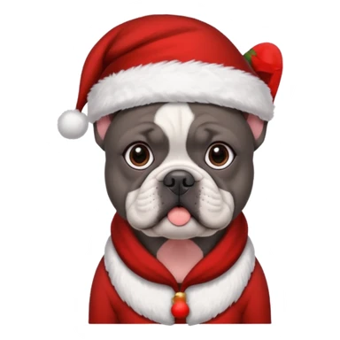 brunette woman with a dark grey French bulldog both wearing Santa sticker