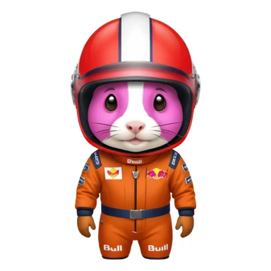 guinea pig with helmet and Red Bull racing suit sticker