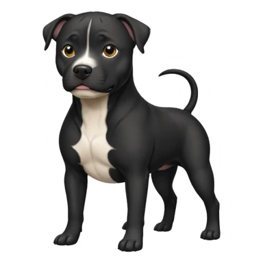 A black pitbull lab mix with a white chest ￼ sticker