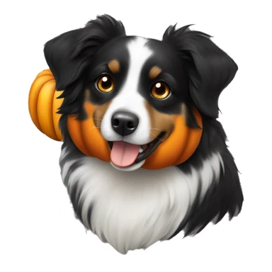 Small black australian shepherd dog in a pumpkin sticker