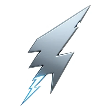 A lightning bolt emoji made of polished silver chrome, sharp yet rounded edges, glossy metallic surface, soft reflections, minimal futuristic design, iOS emoji style, centered, clean white background sticker
