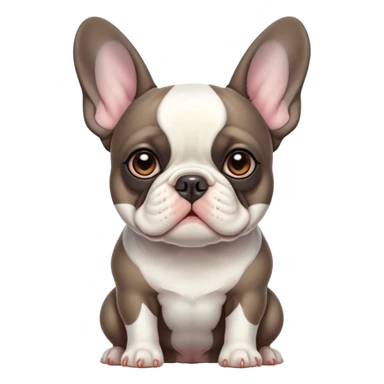 Cinematic Noble Pied French Bulldog Portrait Emoji, Radiating regal yet playful charm, with a distinctive pied fur of contrasting hues and a sculpted, expressive face featuring gentle, wise eyes and a confident stance, simplified yet artistically detailed, glowing with a soft, sophisticated radiance, high shine, exuding intelligent nobility and refined flair, soft glowing outline, capturing the essence of a noble Pied French Bulldog that embodies both strength and grace! sticker