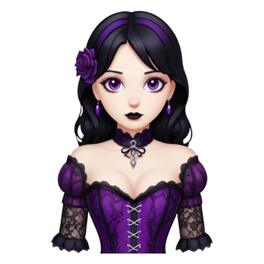 gothic black and red and purple and white lace corset black-haired lady  sticker