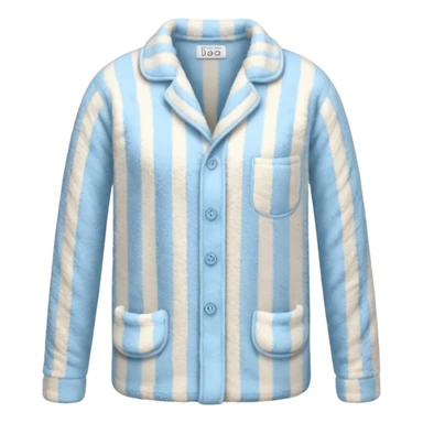 emoji of an isolated fluffy fleece pajama top with soft pastel vertical stripes, plush fuzzy texture, light grey and pastel blue tones, button-down long sleeves, neatly folded flat-lay, no person, no body, no mannequin, cozy warm winter mood, soft shading sticker