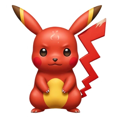 Un Pikachu rouge qui et triste avec des éclairs en fond et il a fait caca sticker