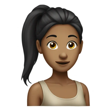 A girl with hyperpigmentation facing to the side with a long nose and a black ponytail  sticker