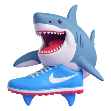 Tralalero Tralala, an Italian Brainrot character: a great white shark with three legs, wearing blue Nike shoes, 3D emoji style sticker