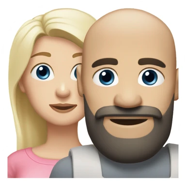 Bald man with thick black beard with white blonde hair blue eyed women with a pig sticker