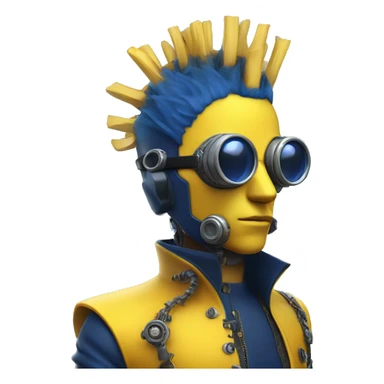 Yellow cyborg head with dark blue steampunk goggles and dark blue Mohawk  sticker