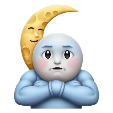 grumpy moon with arms crossed and stars orbiting sticker