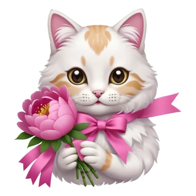 Can you make a cute cat handing out peonies bouquet with a coquette on the boquette sticker