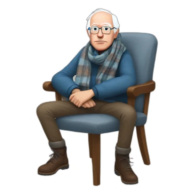 Bernie sanders freezing in chair with legs and arms crossed wearing a scarf sticker