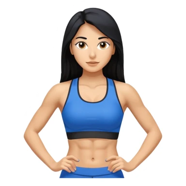 Spanish woman olive tone with long black hair, in a blue fitness gym fit with abs, very lean sticker