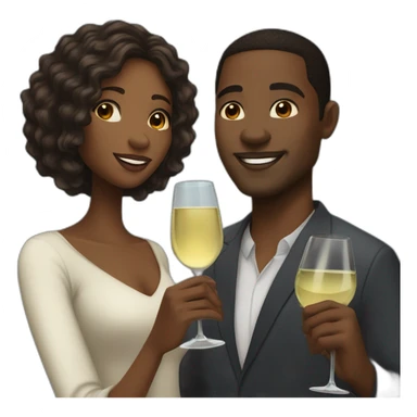An African couple, a black woman with long dark blonde hair and brown eyes, and a black man with a short faded haircut, toast to each other with a glass of white wine. sticker