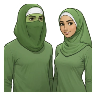 Short man standing next to a tall hijabi woman sticker