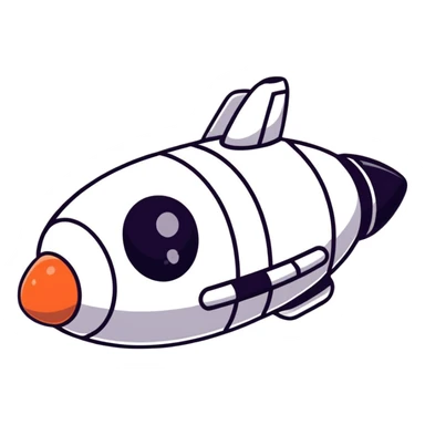 Cartoon spaceship with a bulging round middle section resembling a pregnant belly, cute face on the front sticker