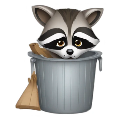 Funny raccoon digging through trash bin sticker