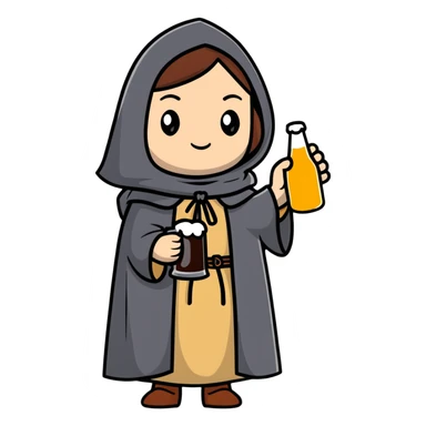 young female medieval pilgrim with cloak and beer bottle sticker