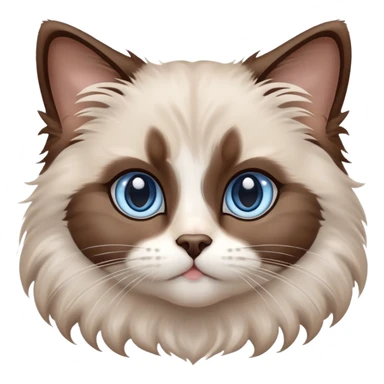 cinematic-fluffy-brown-ragdoll-cat-portrait-emoji,-head-tilted-cutely-with-big,-sparkling-blue-eyes,-soft-brown-and white-colored-fur-with-darker-points-on-the-ears,-face,-and-paws,-simplified-yet-irresistibly-adorable-features, sticker