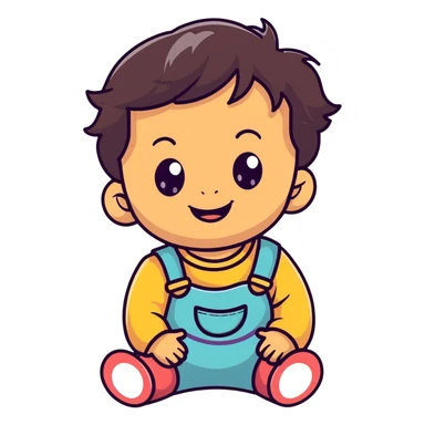 smiling toddler face with big eyes, medium skin tone, and dark wavy hair sticker