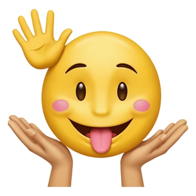 Hands spreading open while a smiley face with its tongue out is in the middle sticker