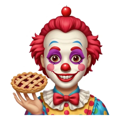 a clown with a cherry pie sticker