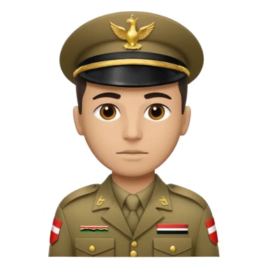 Portrait of an Iraqi soldier with an Iraqi flag chevron on his shoulder and chest sticker