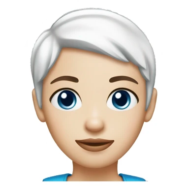 White woman blue eyes short pixie hair with Santa hat sticker