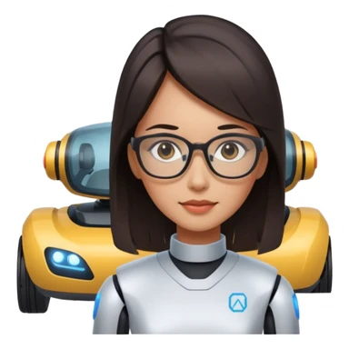 female AI robotics engineer with dark hair, and autonomous car robot  sticker
