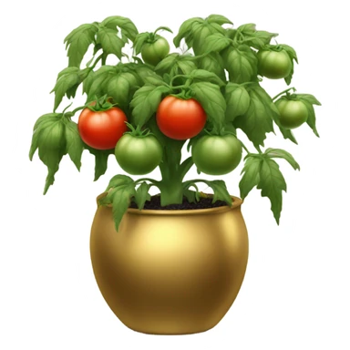 Large Tomato plant with only Black tomatoes on in a gold pot sticker