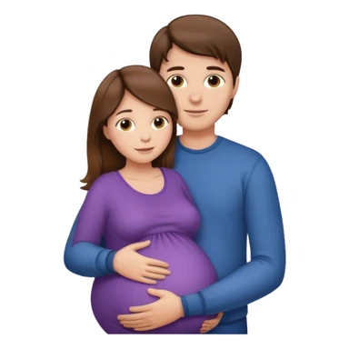 Pregnant woman with long brown hair and fair skin and man with short brown hair and fair skin hugging.

 sticker