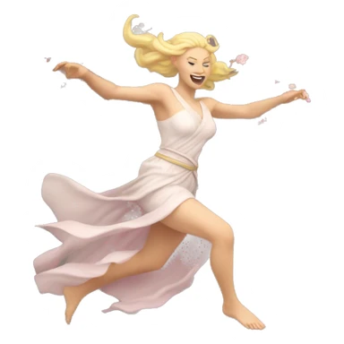 blonde Beltane cherry blossom Pagan goddess sprinting, with a large stride and arms outstretched sticker