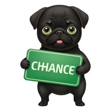 black pug holding a green sign with the text 'Chance' sticker
