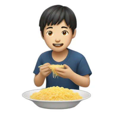 Asian boy eating lamen sticker