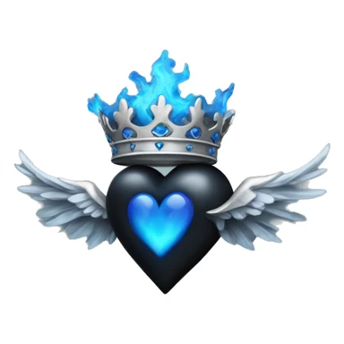 Black colored heart with wings and blue flames and a silver crown sticker