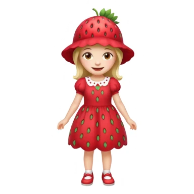 Strawberry shortcake human girl full body and legs with a strawberry hat on her head and dress without a cake sticker