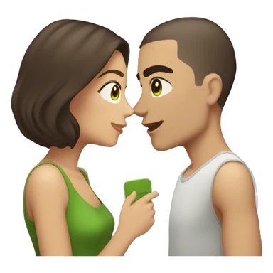 Buzz cut brown hair guy with green eyes kissing girl with dark brown hair and brown eyes sticker