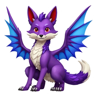 Animated Fox dragon hybrid face front full body dark purple and blue and red sticker