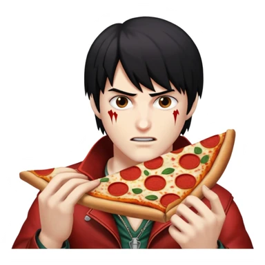 dante from devil may cry 3 eating a pizza image size 32x32 aspect ratio 1:1 sticker