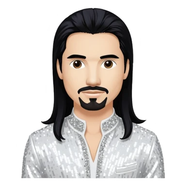 Kevin Richardson from Backstreet Boys with long black hair, white sequin outfit sticker