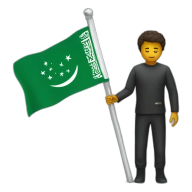 A person places the Saudi flag on the moon sticker