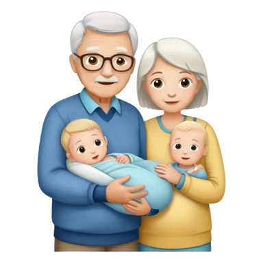 Grandparents holding a newborn with a 8 year old boy and a 5 year old girl standing next to them sticker