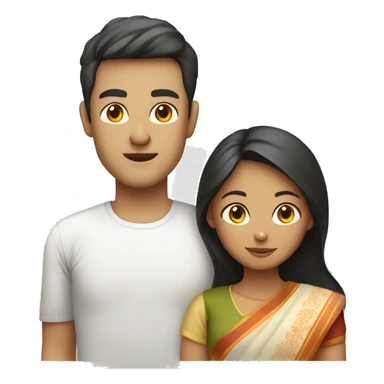 Fair skinned Vietnamese man with white t shirt and Bengali girl wearing saree sticker