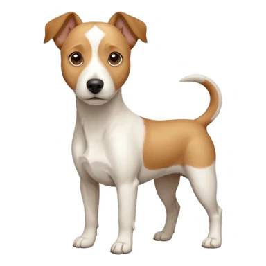 a full body facing front on of a buff white beagle cross jack russell terrier looking dog the size of a kelpie with light brown long ears resting on its face and a light brown patch above one eye and a large snout. the rest of the dog is completely white.  sticker