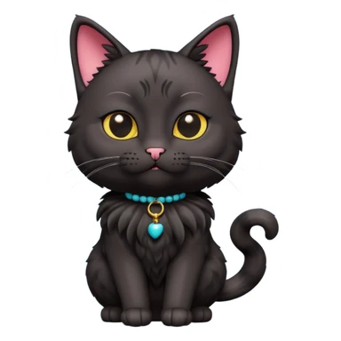 A 3D cartoon black Oriental hair cat with bulky body,Nice  heavy fur, dark cinematic background, Memoji-style. full body or half body. sticker